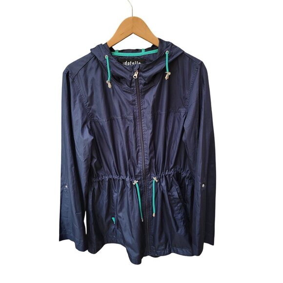 Womens Lightweight Packable Navy Parka With Hood & Adjustable Waist By D.E.T.A.I - Picture 1 of 6